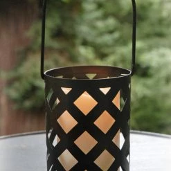 Richland Battery Operated Candle Lantern, Hanging Black Criss Cross, Timer
