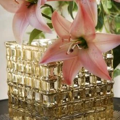 Richland Gold Mercury Glass Cube Vase 6in