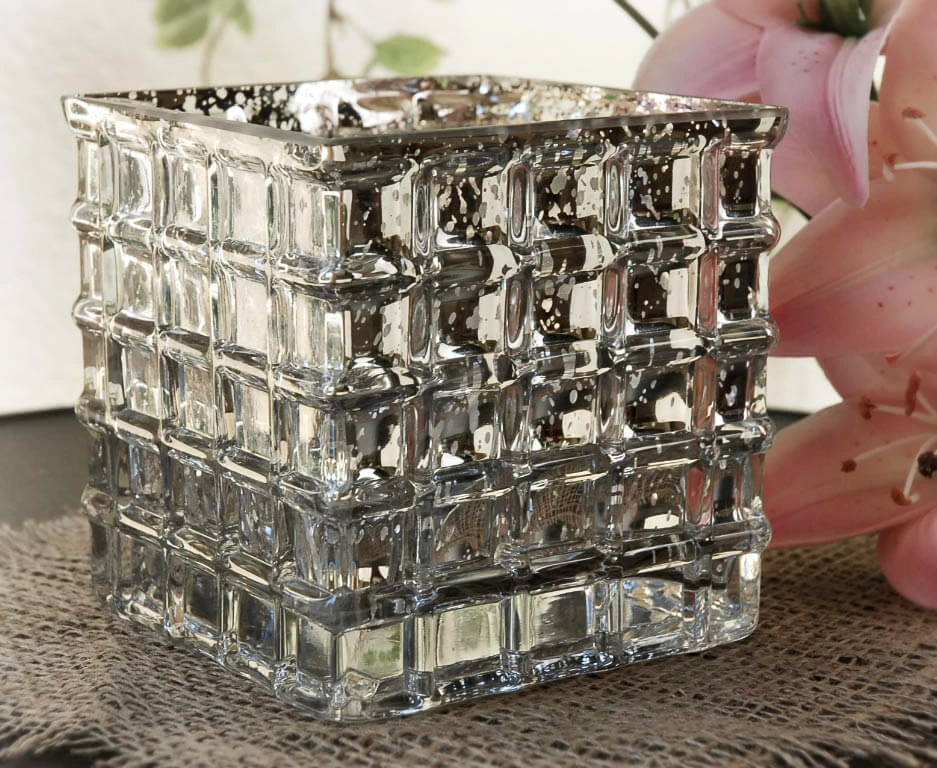Richland Mercury Glass4-3/4" Cube Vase & Candle Holders Shop By Event 2 Richland Mercury Glass4-3/4" Cube Vase & Candle Holders Shop By Event