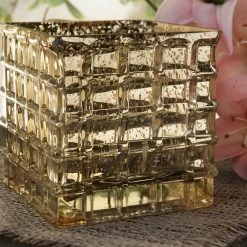Richland Gold Mercury Glass 4-3/4" Cube Vase & Candle Holder