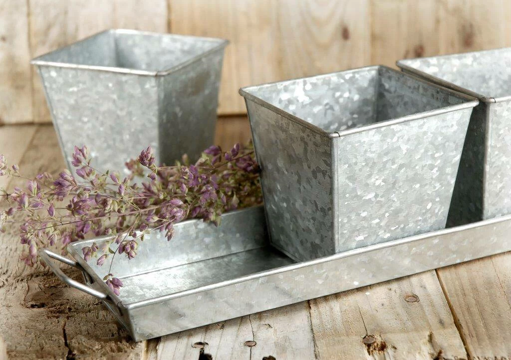 Richland Shop By Event Galvanized 3 Herb Pots & Tray 14in 3 Richland Shop By Event Galvanized 3 Herb Pots & Tray 14in
