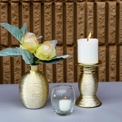 Shop By Event Richland Elegant Pillar Candle Holder 6" Gold Ceramic Set Of 4