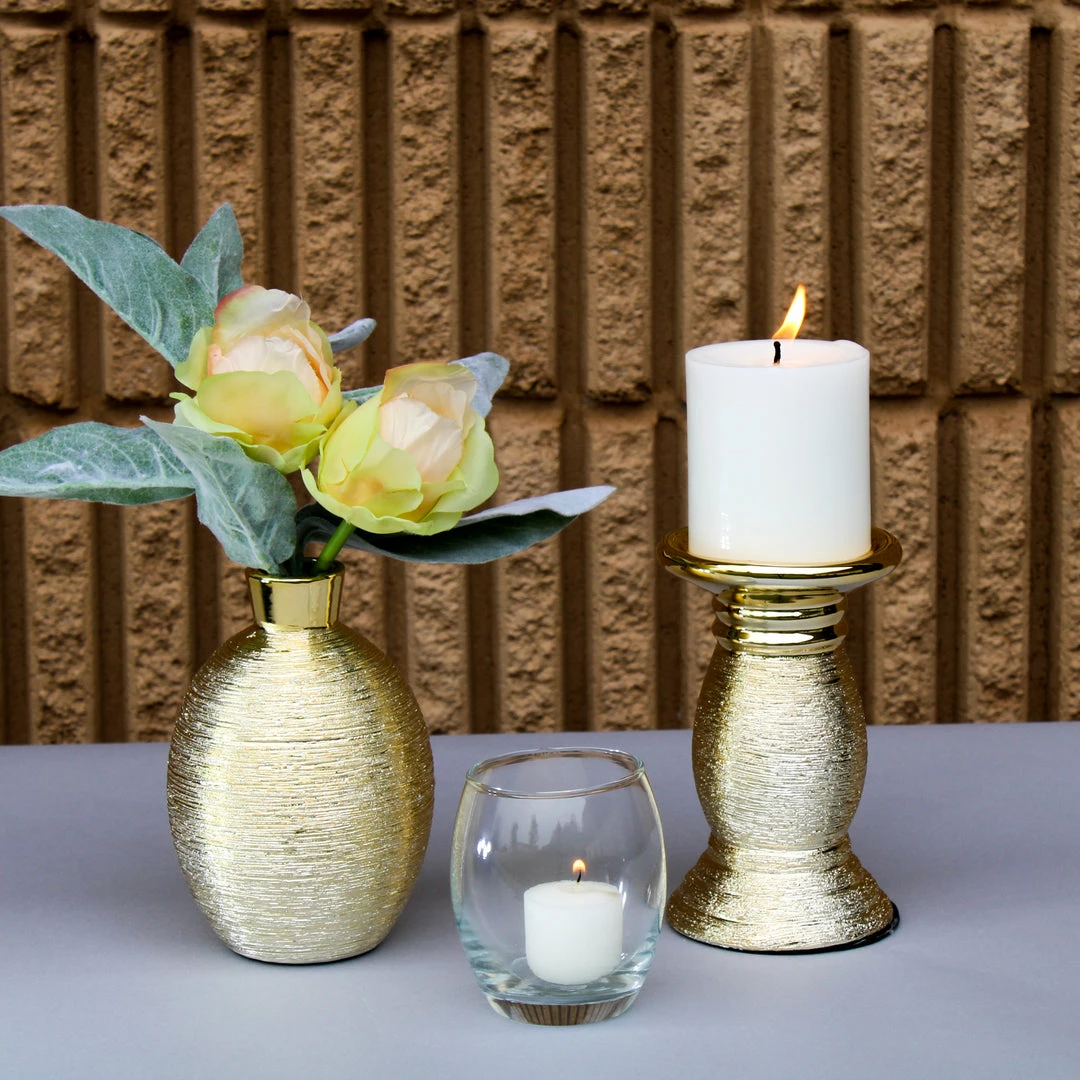 Shop By Event Richland Elegant Pillar Candle Holder 6" Gold Ceramic Set Of 4 2 Shop By Event Richland Elegant Pillar Candle Holder 6" Gold Ceramic Set Of 4