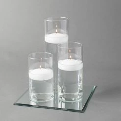 Eastland Square Mirror And Cylinder Vase Centerpiece With Richland 3" Floating Candles Set Of 84 Weddings