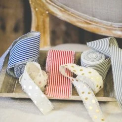 Richland Ribbon Linen Fringed Edge 2" X 5 Yards With Red Lines Set Of 12