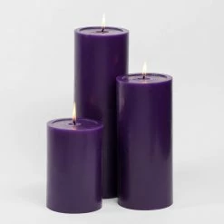 Richland Pillar Candles 4"x6", 4"x9" & 4"x12" Purple Set Of 3