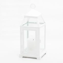 Richland White Contemporary Metal Lantern With Clear Glasses - Small