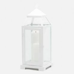 Reception Richland White Contemporary Metal Lantern With Clear Glasses - Large