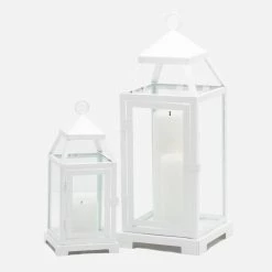 Richland White Contemporary Metal Lantern With Clear Glasses - Small