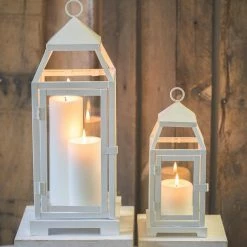 Reception Richland White Contemporary Metal Lantern With Clear Glasses - Large
