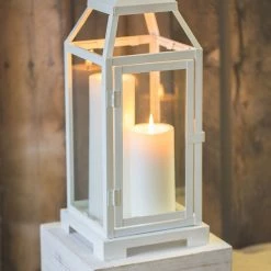 Reception Richland White Contemporary Metal Lantern With Clear Glasses - Large