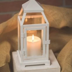 Richland White Contemporary Metal Lantern With Clear Glasses - Small