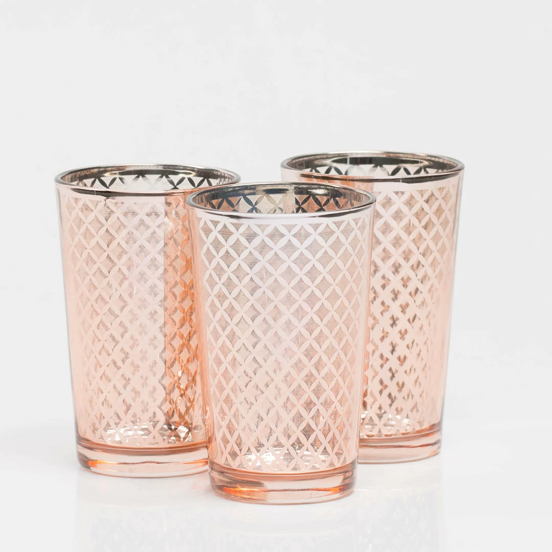 Richland Rose Gold Lattice Glass Holder - Large Set Of 6 Shop By Event 1 Richland Rose Gold Lattice Glass Holder - Large Set Of 6 Shop By Event