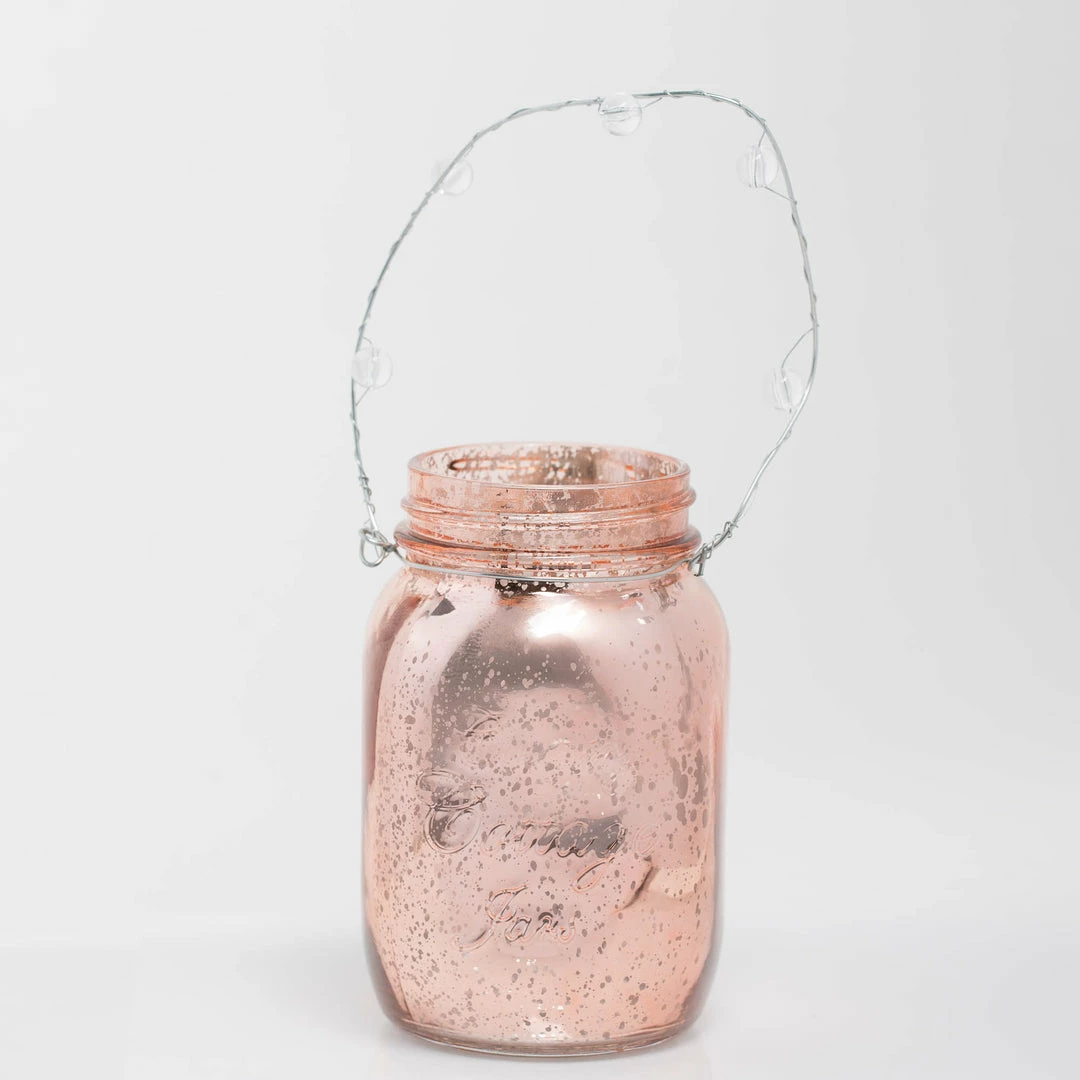 Richland Small Mercury Hanging Mason Jar With Clear Bead Handle - Rose Gold Set Of 12 1 Richland Small Mercury Hanging Mason Jar With Clear Bead Handle - Rose Gold Set Of 12