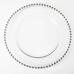 Richland 13" Silver Beaded Glass Charger Plate Weddings