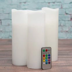 Richland Flameless LED Remote Control Wavy Top Pillar Candle White 3"x9" Set Of 24 Seasonal Parties