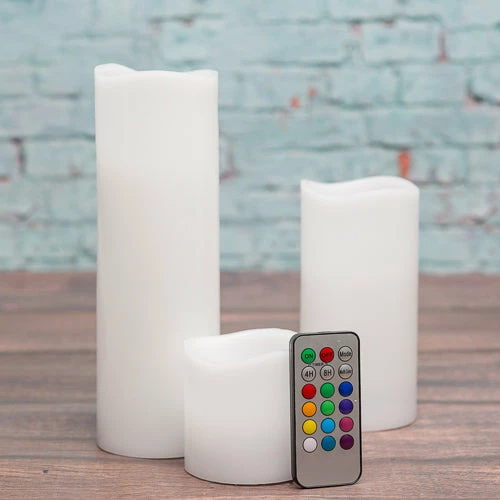 Seasonal Parties Richland Flameless LED Remote Control Wavy Top Pillar Candle White 3"x3", 3"x6", 3"x9" Set Of 18 1 Seasonal Parties Richland Flameless LED Remote Control Wavy Top Pillar Candle White 3"x3", 3"x6", 3"x9" Set Of 18