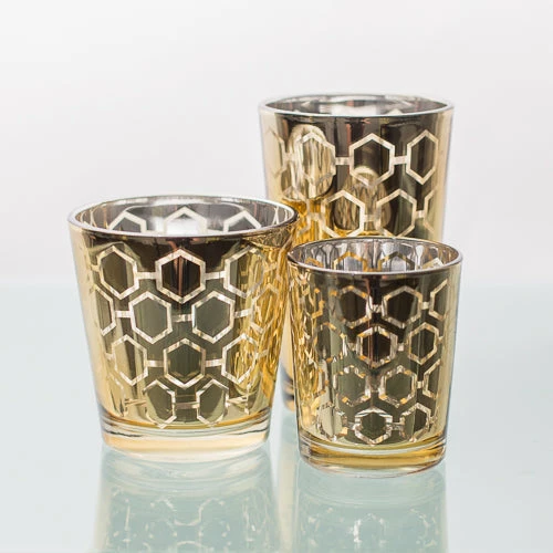 Richland Gold Hexagonal Glass Holder - Large Set Of 6 2 Richland Gold Hexagonal Glass Holder - Large Set Of 6