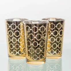 Richland Gold Hexagonal Glass Holder - Large Set Of 6