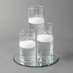 Eastland Round Mirror And Cylinder Vase Centerpiece With Richland 3" Floating Candles Set Of 84