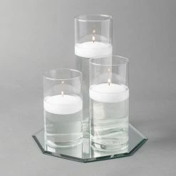 Eastland Octagon Mirror And Cylinder Vase Centerpiece With Richland 3" Floating Candles Set Of 7 Weddings