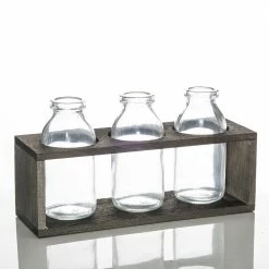 Richland Vintage Milk Bottle Vases With Wooden Stand Set Of 6 Weddings