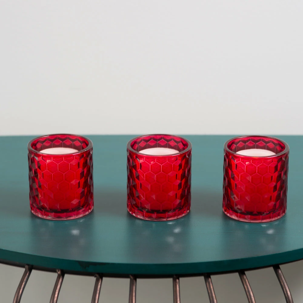 Richland Red Chunky Honeycomb Glass Votive & Tealight Holder Set Of 48 2 Richland Red Chunky Honeycomb Glass Votive & Tealight Holder Set Of 48