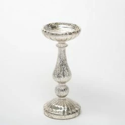 Richland Ribbed Unique Mercury Glass Pillar Candle Holder Set Of 3 Candle Holders