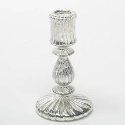 Richland Ribbed Unique Mercury Glass Taper Candle Holder 7"