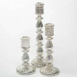 Richland Ribbed Unique Mercury Glass Taper Candle Holder 13" Shop By Event