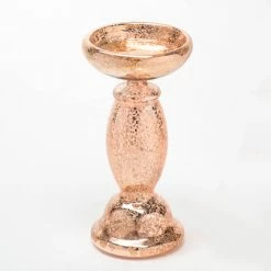 Richland 8.5” Unique Rose Gold Mercury Glass Pillar Candle Holder Candle Holders