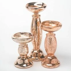 Richland 6.5” Unique Rose Gold Mercury Glass Pillar Candle Holder