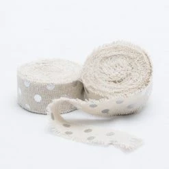 Shop By Event Richland Ribbon Linen Fringed Edge 1" X 5 Yards With Silver Dots Set Of 12