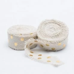 Shop By Event Richland Ribbon Linen Fringed Edge 1" X 5 Yards With Gold Dots Set Of 12