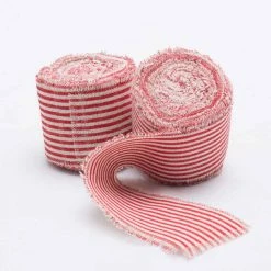 Richland Ribbon Linen Fringed Edge 2" X 5 Yards With Red Lines Set Of 12