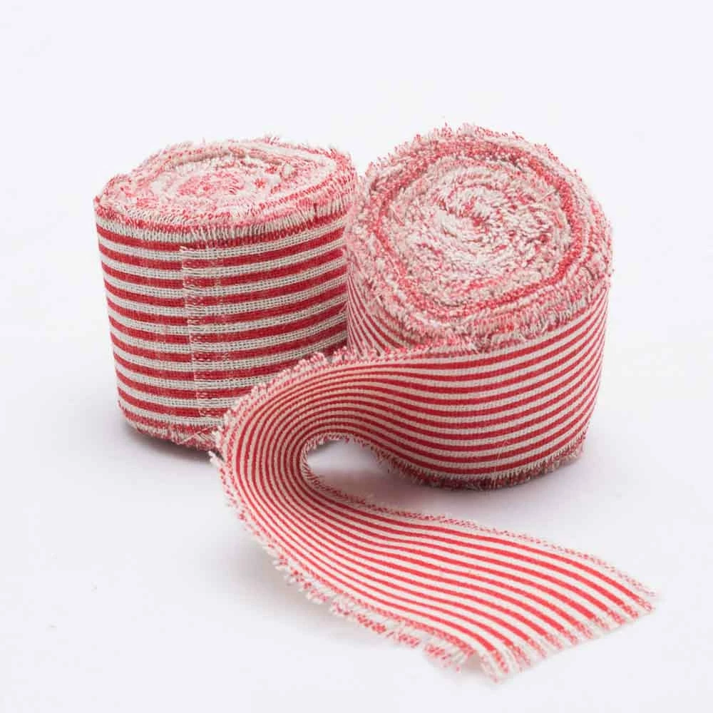 Richland Ribbon Linen Fringed Edge 2" X 5 Yards With Red Lines Set Of 12 1 Richland Ribbon Linen Fringed Edge 2" X 5 Yards With Red Lines Set Of 12