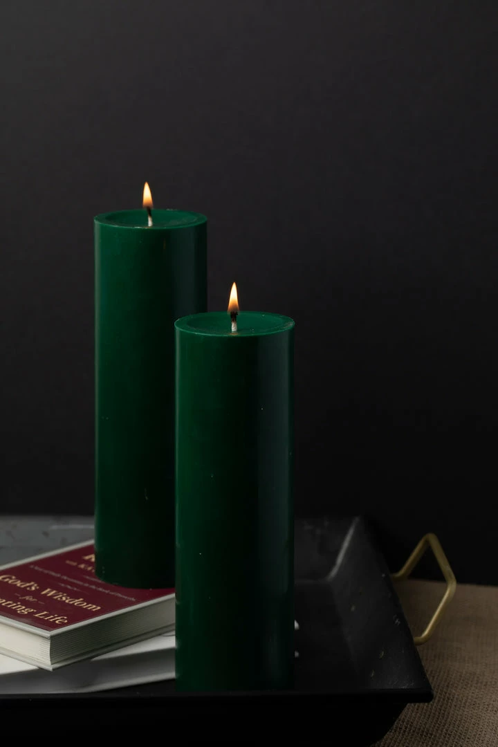 Richland Pillar Candles 3"x9" Dark Green Set Of 12 2 Richland Pillar Candles 3"x9" Dark Green Set Of 12