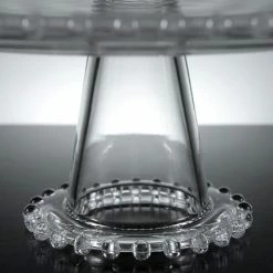Richland Beaded Edge Glass Cake Stand Pedestal 12in
