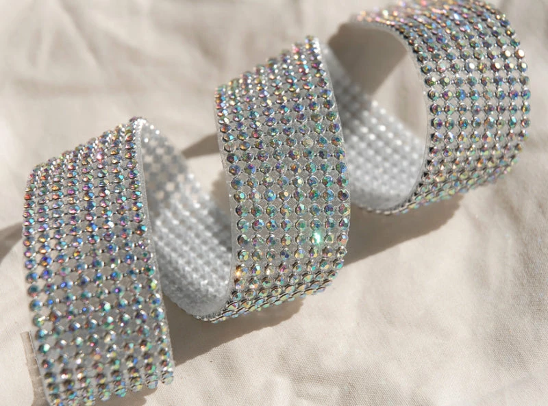 Richland Shop By Event Iridescent Diamond Ribbon Trim With Glass Stones Silver Setting 1-1/8in X 18-1/2" 2 Richland Shop By Event Iridescent Diamond Ribbon Trim With Glass Stones Silver Setting 1-1/8in X 18-1/2"