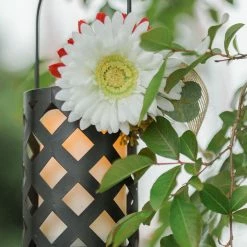 Richland Battery Operated Candle Lantern, Hanging Black Criss Cross, Timer