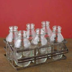 Richland Weddings Bottle Basket Caddy With 6 Glass Bottles