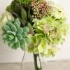 Richland Faux Hydrangea, Rose & Succulent Bouquet In Green And White 12" Tall Seasonal Parties