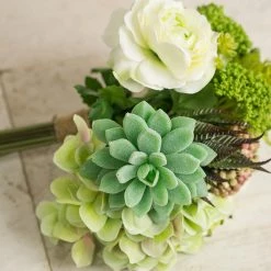Richland Faux Hydrangea, Rose & Succulent Bouquet In Green And White 12" Tall Seasonal Parties