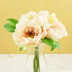 Richland Peony Silk Bouquet In Peach - 10" Tall