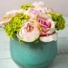 Richland Pink & Green Rose & Hydrangea Flowers In Crackled Vase