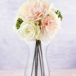 Richland Blush & White Peonies, Sedum, Silk Peony & Rose Bouquet, Artificial Flowers, Wedding Bouquet