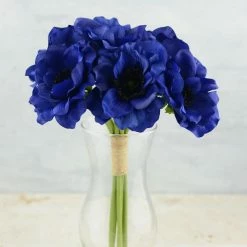Save-On-Crafts Anemone Faux Flower Bundle In Navy Blue - 12" Tall
