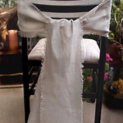Richland Weddings Fringed Edge Linen Table Runner & Chair Sash 108in