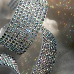 Richland Shop By Event Iridescent Diamond Ribbon Trim With Glass Stones Silver Setting 1-1/8in X 18-1/2"