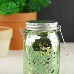 Richland Green Mercury Glass Mason Jar 5.25" With LED Lights Battery Operated